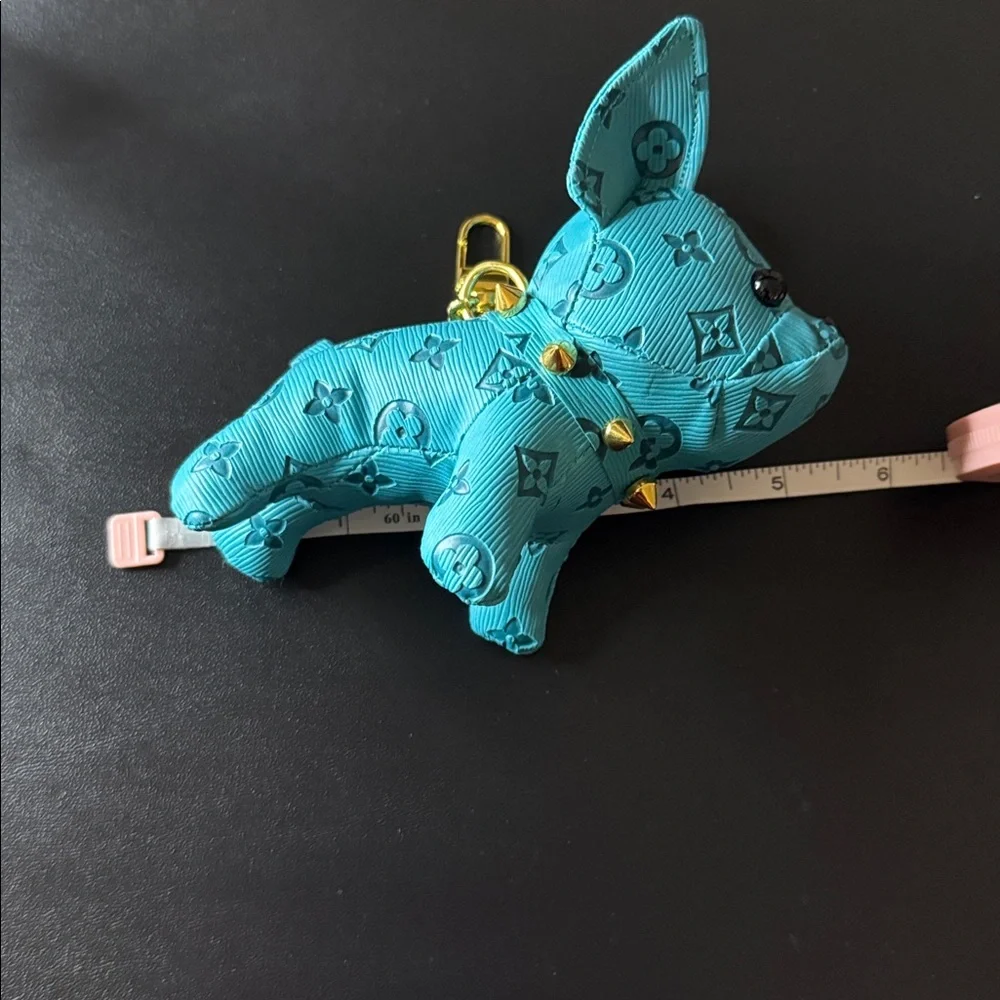Teal BullDog Bag Charm or Keychain with Gold Details, NEW, The Big Dog